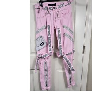 Locked&Loaded Women's Size 28‎ Pink Moto Pants Zipper & Strap Accents Streetwear